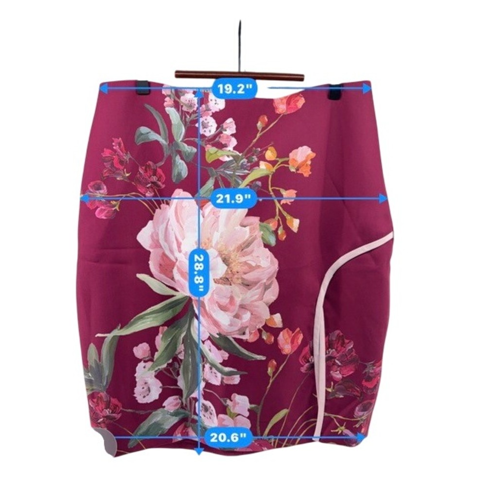 Ted Baker Serenity Wrap Pencil Skirt Burgundy Floral Botanical Size 4 NWT